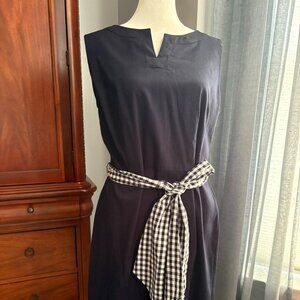 Navy Blue Sleeveless Dress with gingham sash/belt